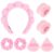 Araluky 7Pcs Puffy Spa Headband and Wristband Set Skincare Headband for Washing Face Scrunchies Powder Puffs Sponge Spa Makeup Headband Puffy Headband Terry Cloth Headband for Mask Makeup Removal-Pink