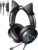 Cat Ear Headphones with Noise Canceling Microphone and Surround Sound, Gaming Headset with Removable Cat Ears, LED Lights, Compatible with PC, Xbox One, PS4, PS5, Switch, Black Gamer Headset Wired