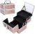 Costravio Portable Makeup Train Case Cosmetic Box 2 Trays Makeup Storage Organizer with Mirror Lockable for Nail Tech Jewelry Girls Travel Case – Rose Gold