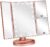 Flymiro Tri-fold Lighted Vanity Makeup Mirror with 3x/2x Magnification,21 LEDs Light and Touch Screen,180 Degree Free Rotation Countertop Cosmetic Mirror,Travel (Rose Gold)