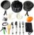 Gold Armour 17 Pieces Camping Cookware Mess Kit Backpacking Hiking Outdoors Gear – Lightweight Cookset, Compact, Durable Pot Pan Bowls, Essential Camping Accessories Equipment Gear (Black)