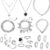 IFKM 36 PCS Silver Plated Jewelry Set with 3 PCS Necklace, 12 PCS Bracelet, 7 PCS Ear Cuffs Earring, 14 Pcs Knuckle Rings for Women Girls Valentine Anniversary Birthday Friendship Gift