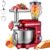 VIVOHOME 3 in 1 Multifunctional Stand Mixer with 6 Quart Stainless Steel Bowl, 650W 6 Speed Tilt-Head Meat Grinder, Juice Blender, Red